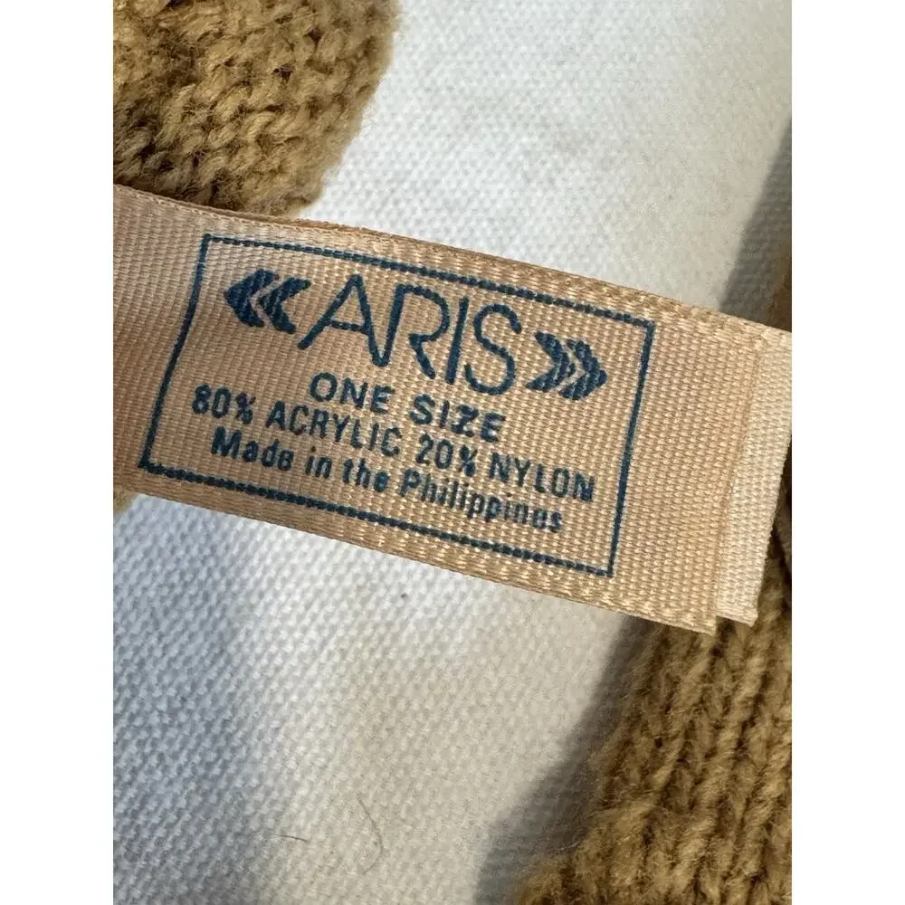 Aris VTG Tan Brown Cable Knit Genuine Leather Palms Gloves Womens One Size